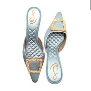 Sam Edelman Blue Mules with Gold Buckle